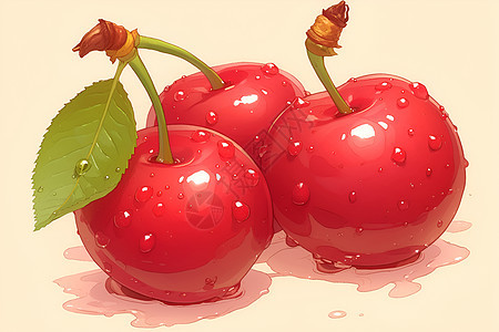 两个成熟的红色樱桃图片