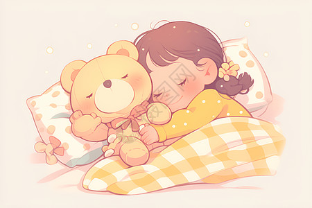女孩抱着小熊入睡图片