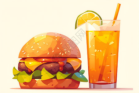 美味的汉堡和饮料背景图片