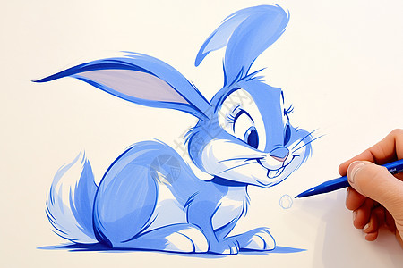 画了一只蓝色兔子图片
