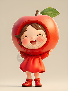 红苹果少女的快乐笑容图片