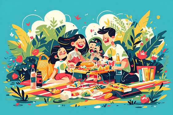 欢乐的家庭野餐图片