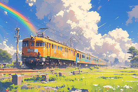 彩虹下的火车背景图片