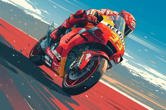 骑士飞驰高清感线条艳红摩托图片