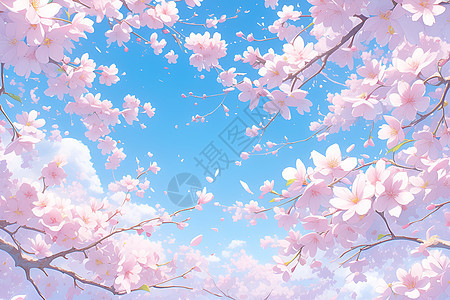 蓝天下的绚烂樱花图片