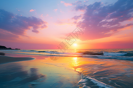 夕阳招摇的海滩图片