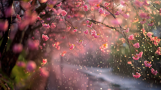 雨水洒落在花朵上图片