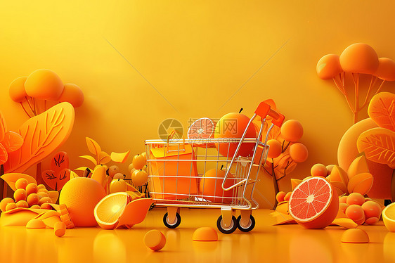 购物车上装满了橙子图片