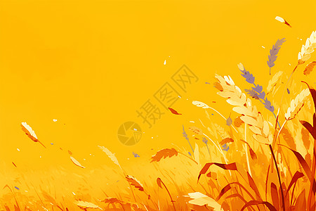 金色的麦穗与叶子交错图片