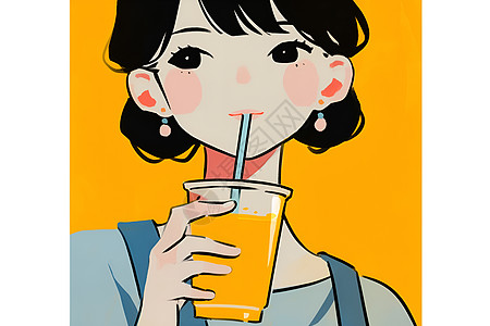 喝果汁的女孩图片