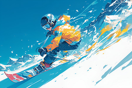 在白雪坡上极速滑雪图片