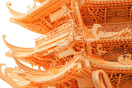 中国建筑的橘色雕塑图片