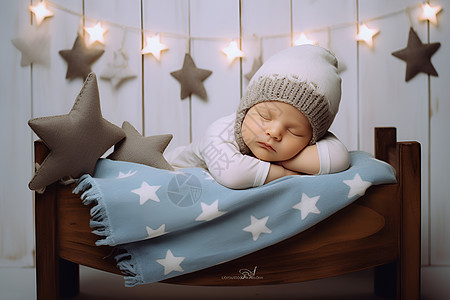 安睡在婴儿床上的婴儿图片