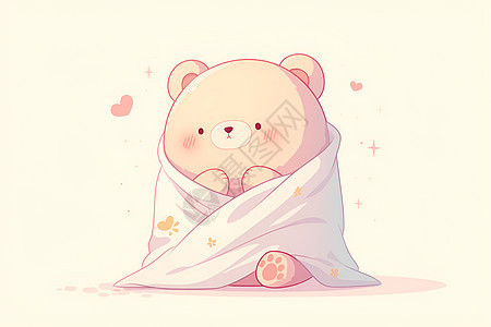 披着白毯子的可爱泰迪熊图片