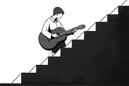 台阶上弹吉他的男孩图片