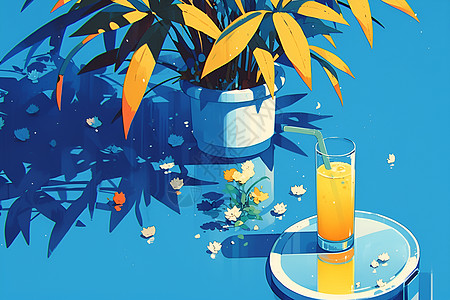 橙汁和盆栽图片