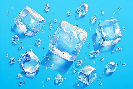 蓝色冰块中的水滴图片