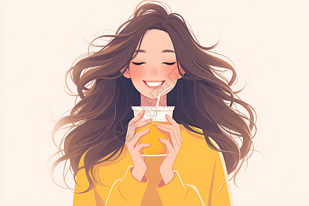少女微笑着畅饮橙汁图片