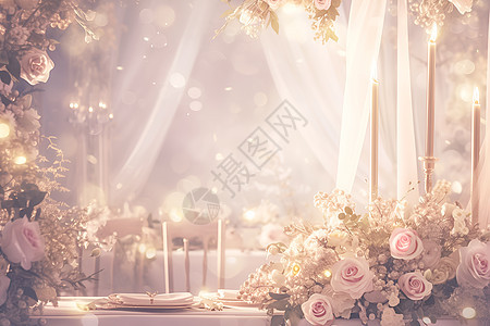 浪漫婚礼中装饰的玫瑰图片
