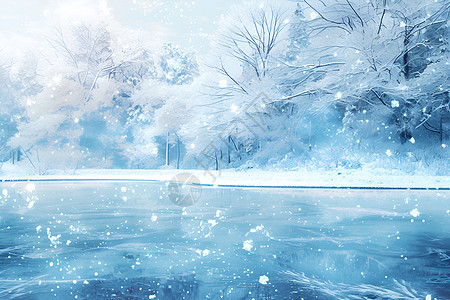 绘画的冬季湖泊图片