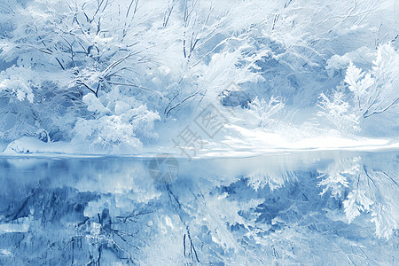 冬季森林中的水域插画图片