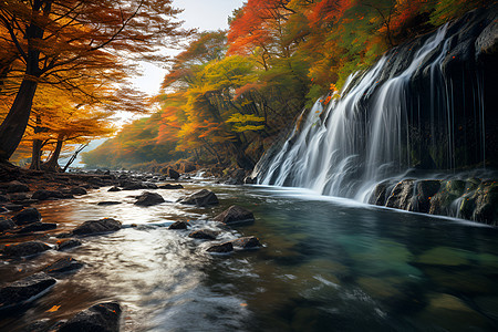 枫叶瀑布自然景观图片