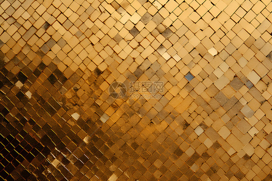 黄金光耀的墙上闪耀着两个时钟的金属艺术拼贴图片