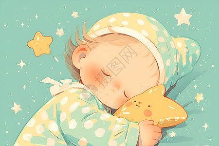 星星枕头陪伴宝宝入睡图片