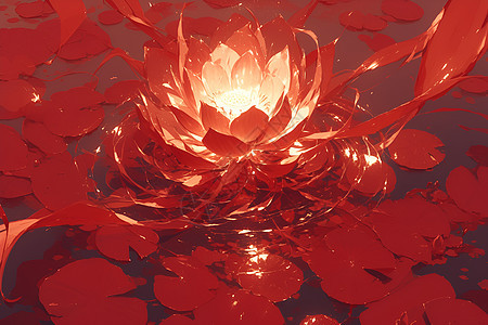 火红的莲花在水上绽放图片
