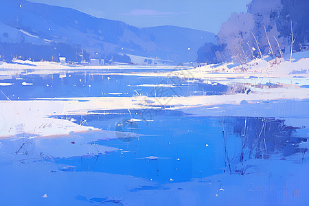 冰湖映照着冬日的宁静图片