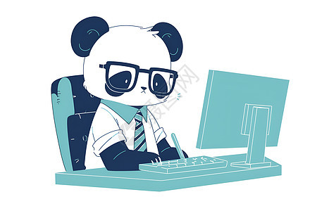 可爱的熊猫玩电脑图片