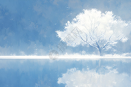 冬日宁静湖边的树图片
