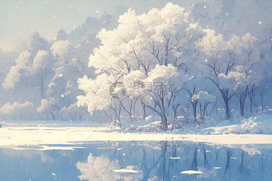 冬日幻景湖光美景图片