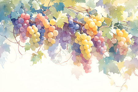 水彩葡萄藤上的果实图片