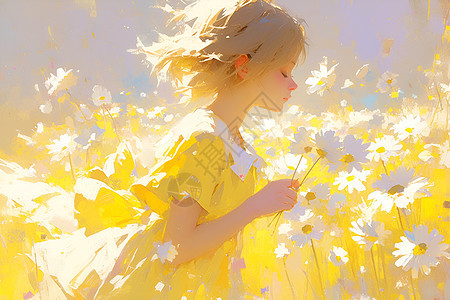 阳光下的黄裙少女图片