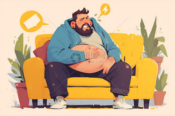 痛苦中的肥胖男子图片