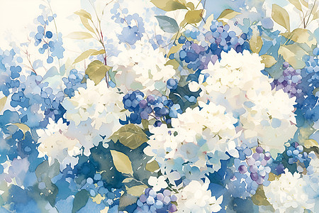 清新蓝莓与花朵图片