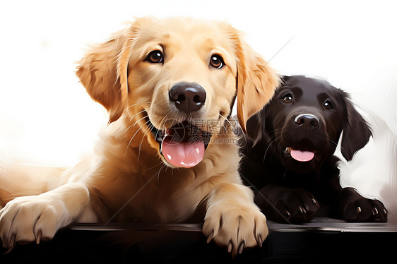 两只狗狗坐在一起图片