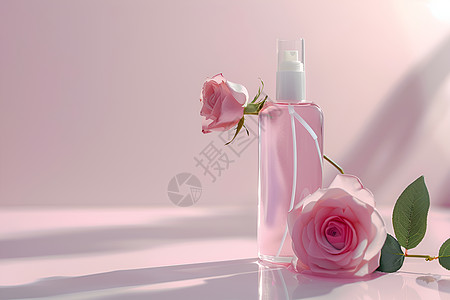 粉色的瓶子和花朵图片