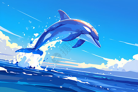 海洋中一只海豚跃出水面图片