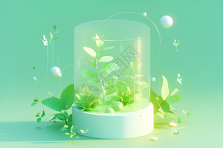 透明玻璃球中的植物图片