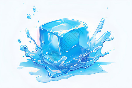 蓝色冰块在白色背景上图片