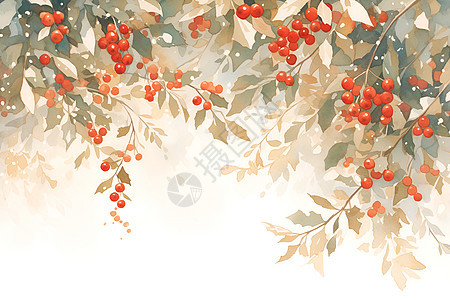 红浆果间的枝叶图片