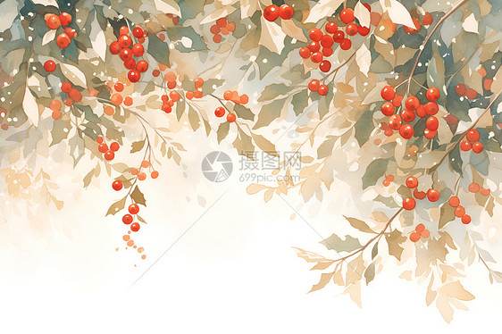 红浆果间的枝叶图片