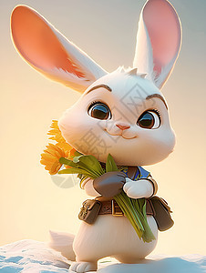 兔子先生拿着鲜花图片
