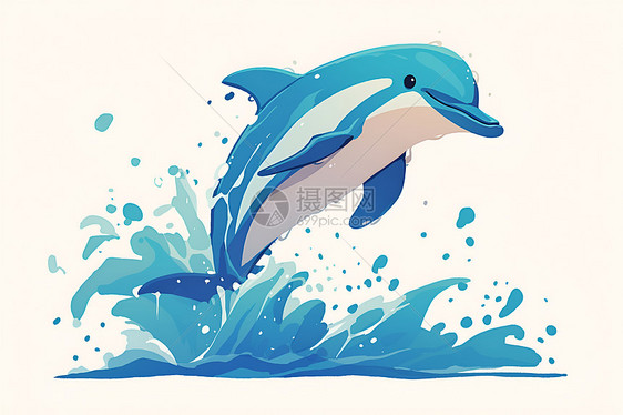 一只海豚欢快跃出水面图片