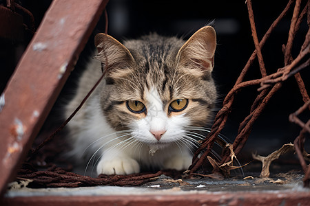 铁栏中的猫咪图片