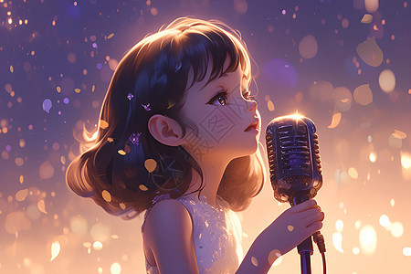 可爱女孩在舞台上唱歌图片