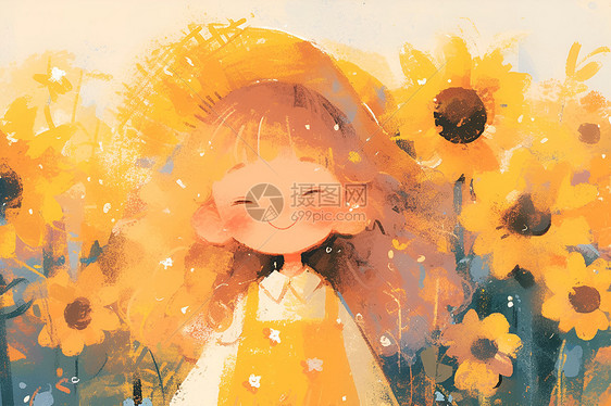 阳光下的少女与向日葵图片