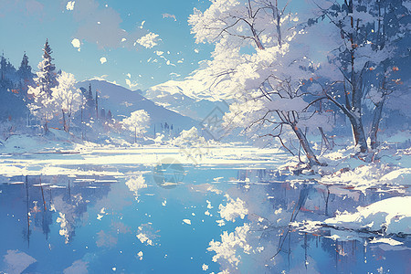 冬日幽静的湖畔图片